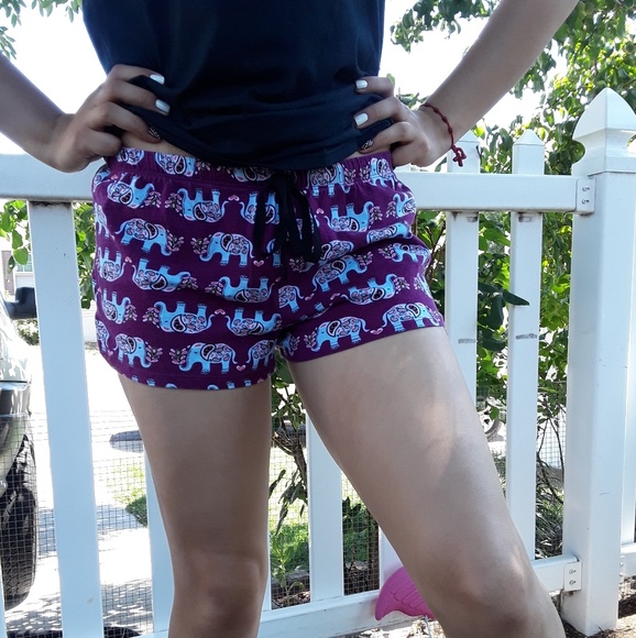 Purple Blue Elephant Pajama Shorts 